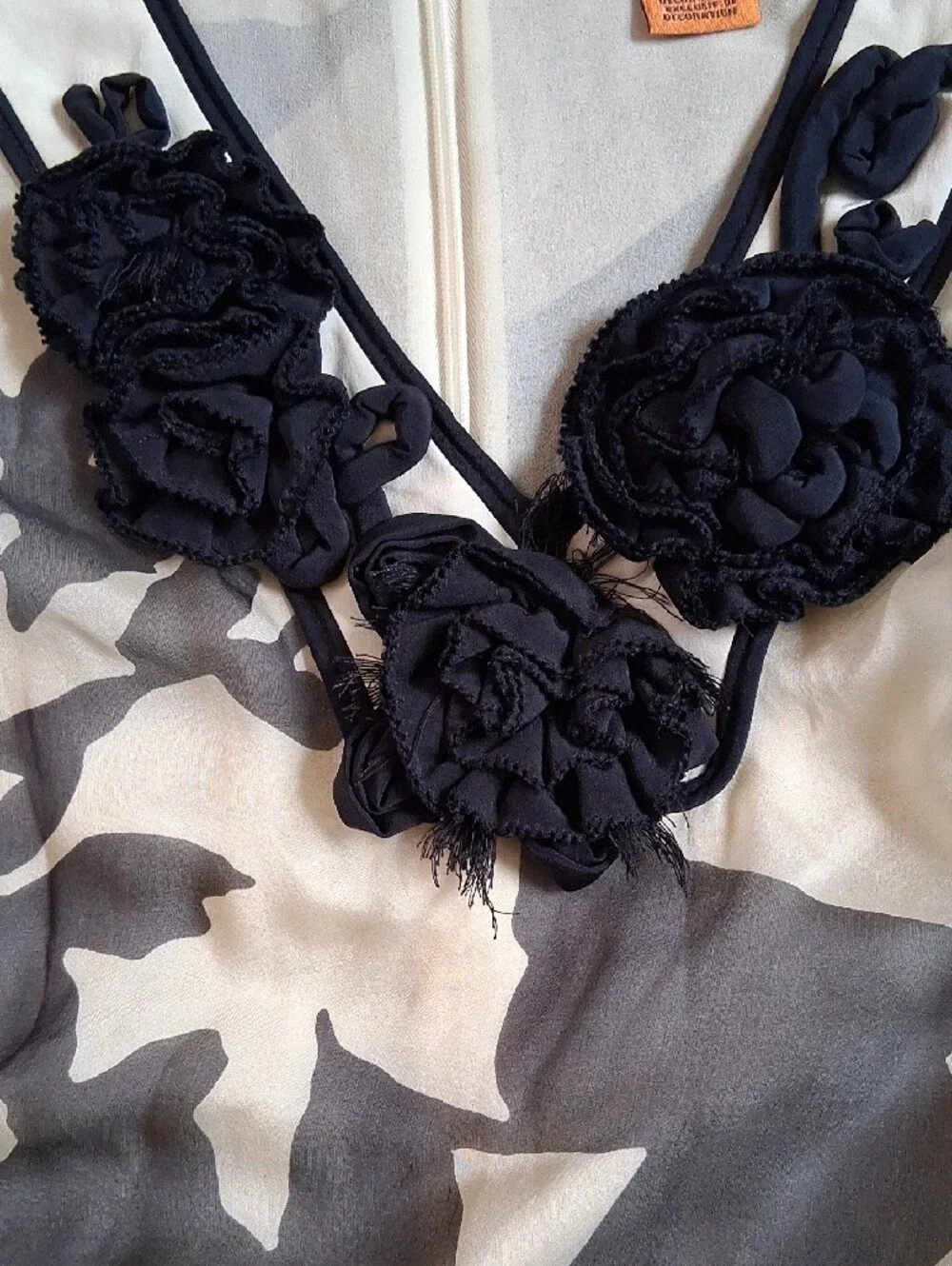 Tory Burch Navy & White Floral V-Neck Camisole with Rosette Trim
